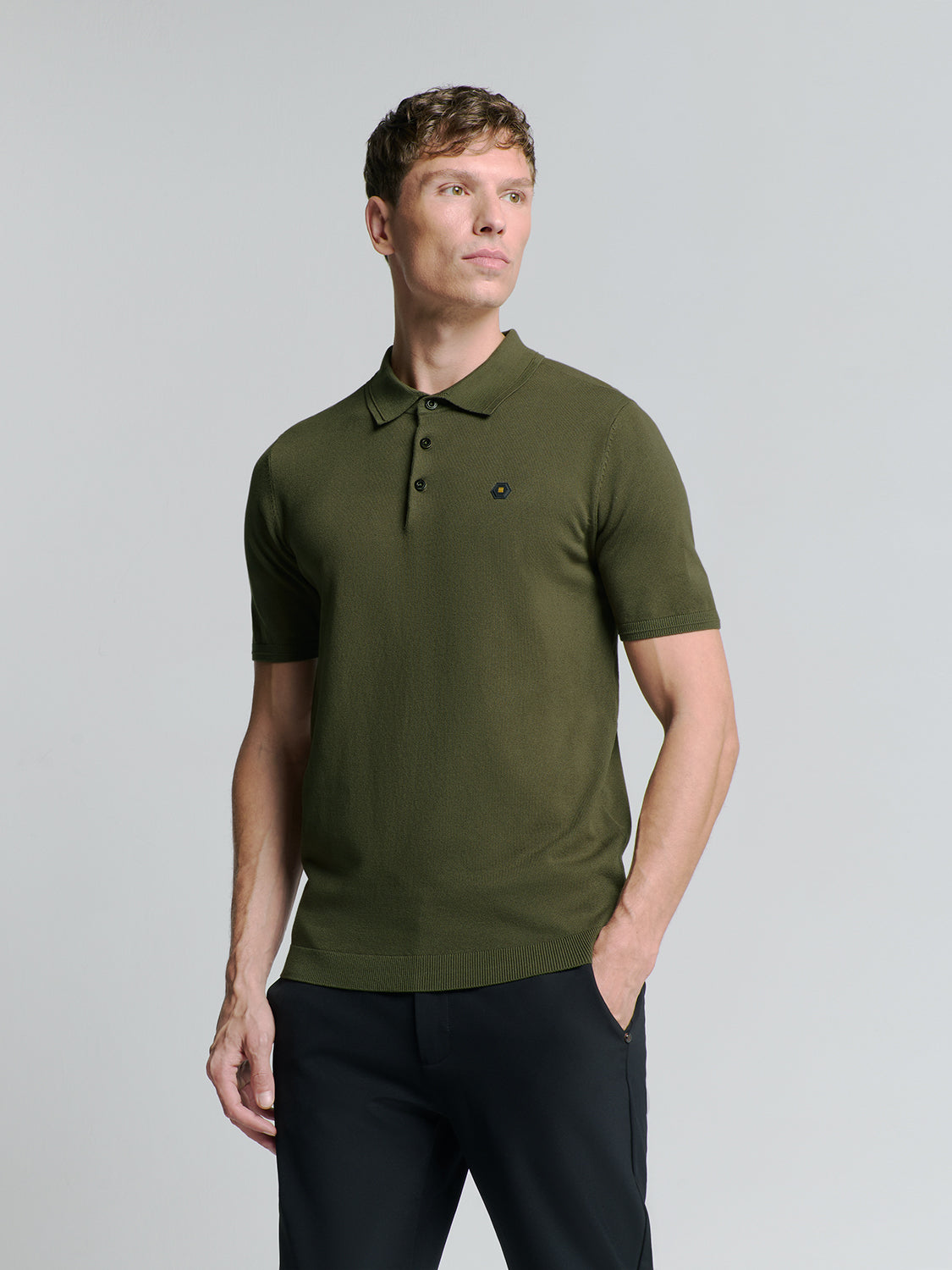 Pullover Short Sleeve Polo Button Solid