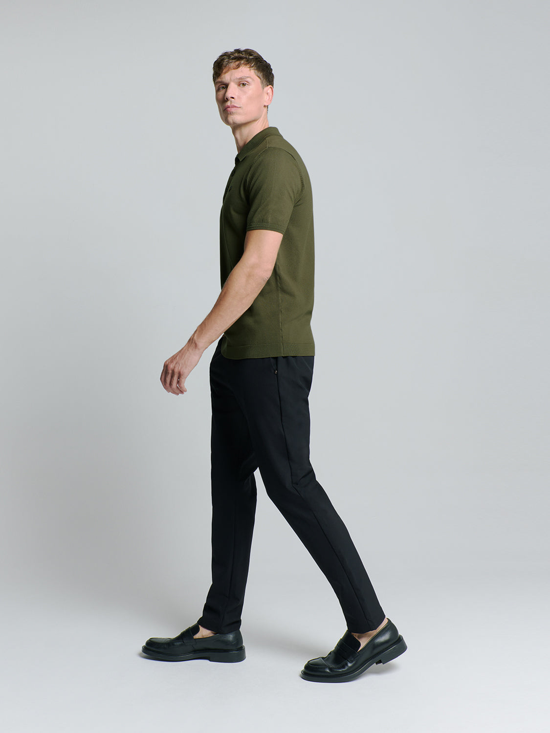 Pullover Short Sleeve Polo Button Solid