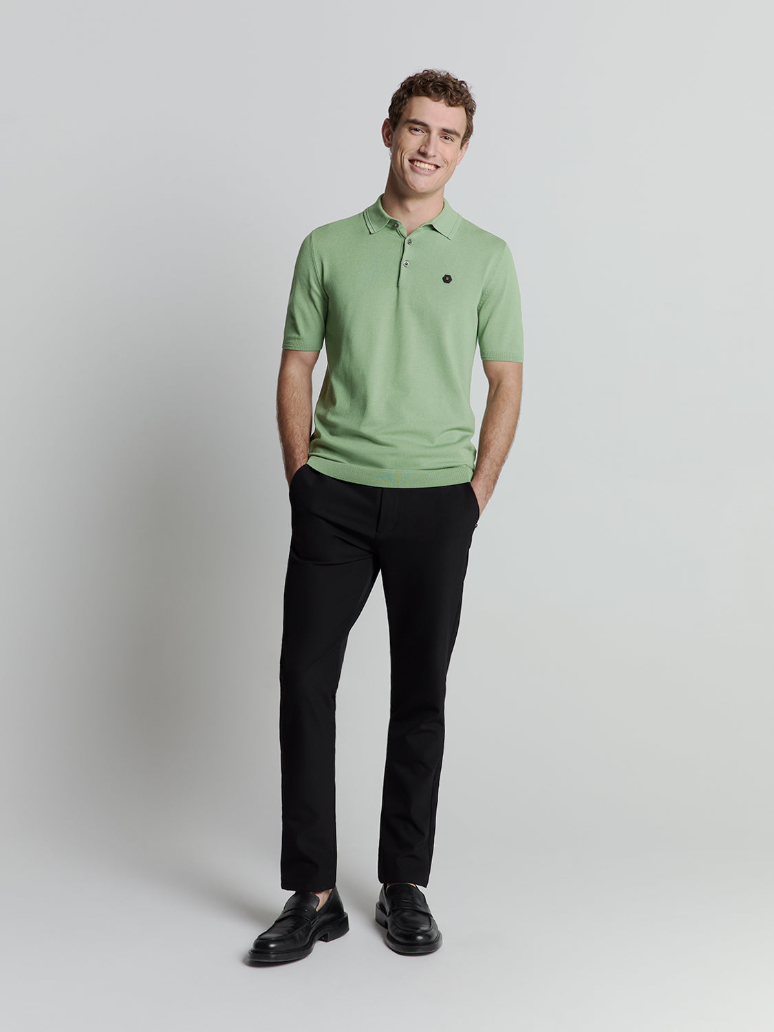 Pullover Short Sleeve Polo Button Solid