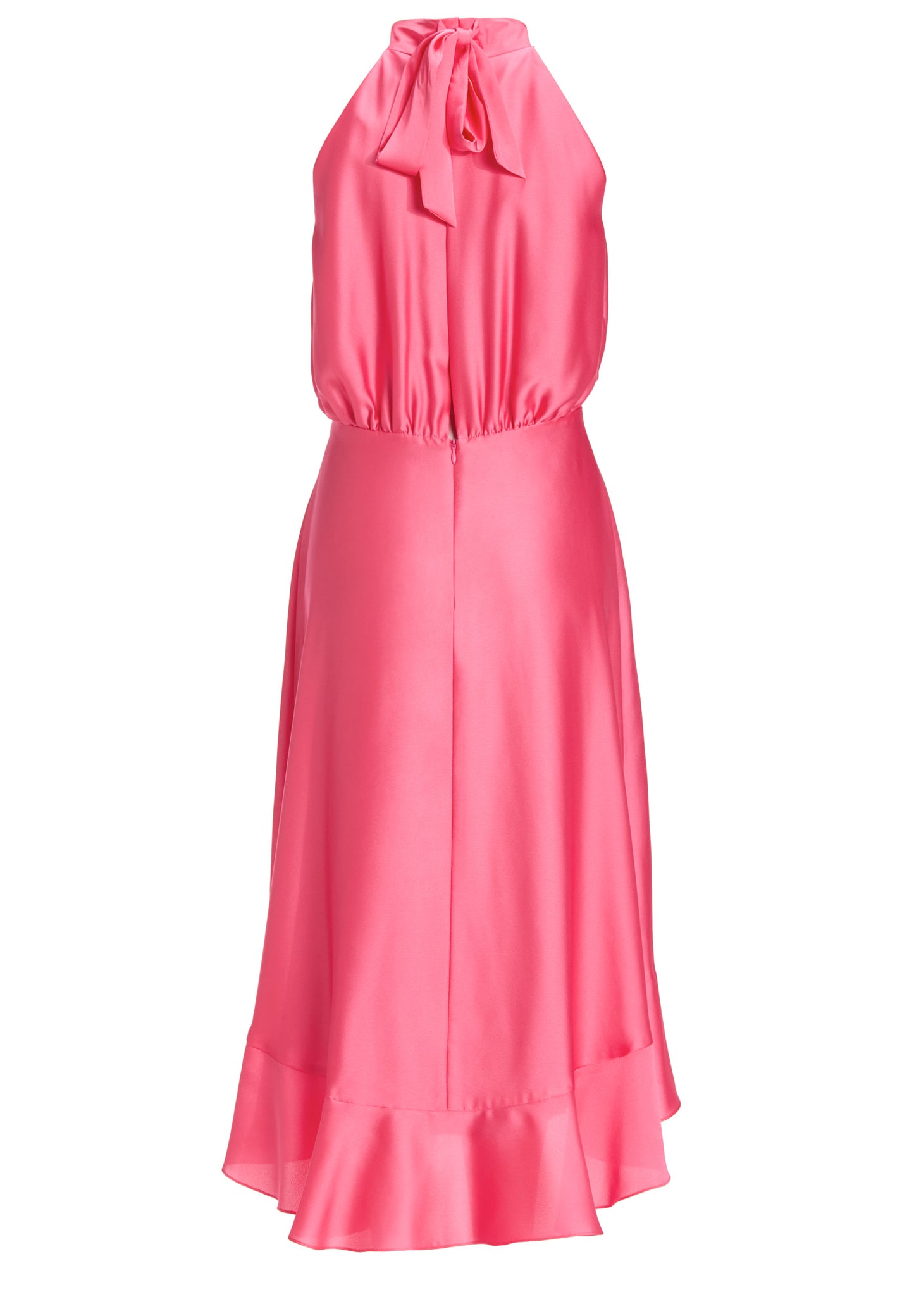 Cocktail Kleid aus nachhaltigem Satin mit Volant am Saum