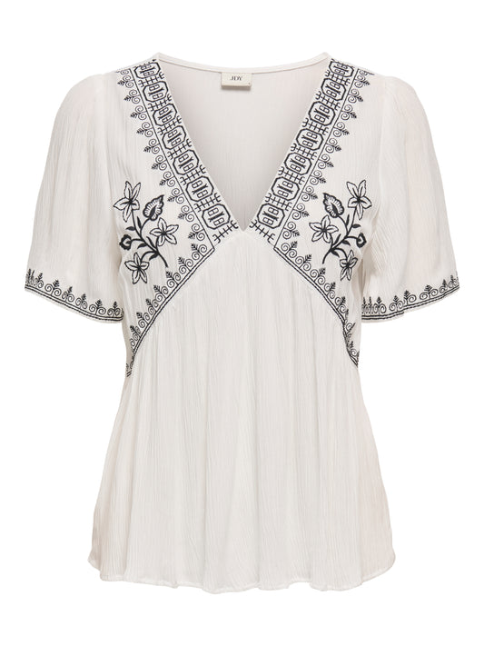 JDYHARPER S/S V-NECK EMBROIDERY TOP WVN