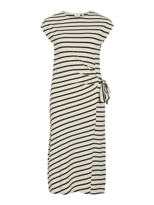 VIPOMPIA O-NECK CAP SLEEVE MIDI DRESS
