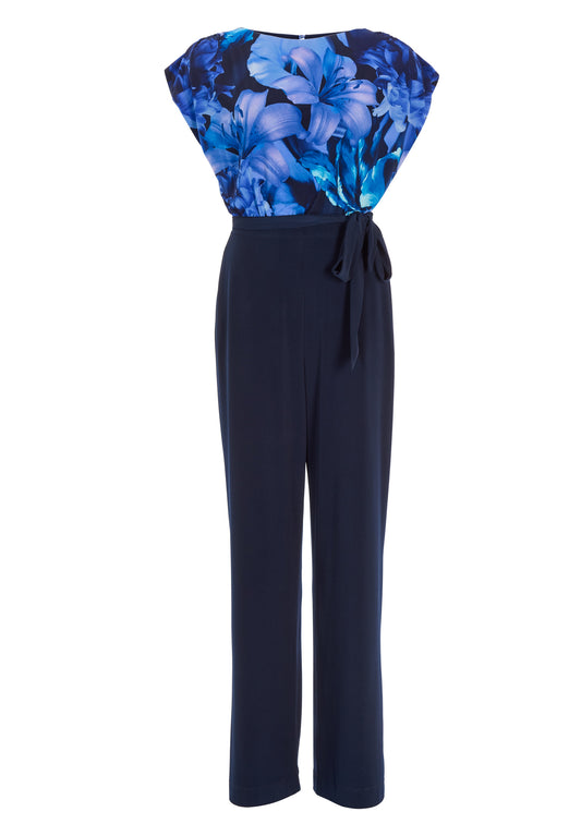 Elastischer Jersey Jumpsuit mit bedrucktem Oberteil