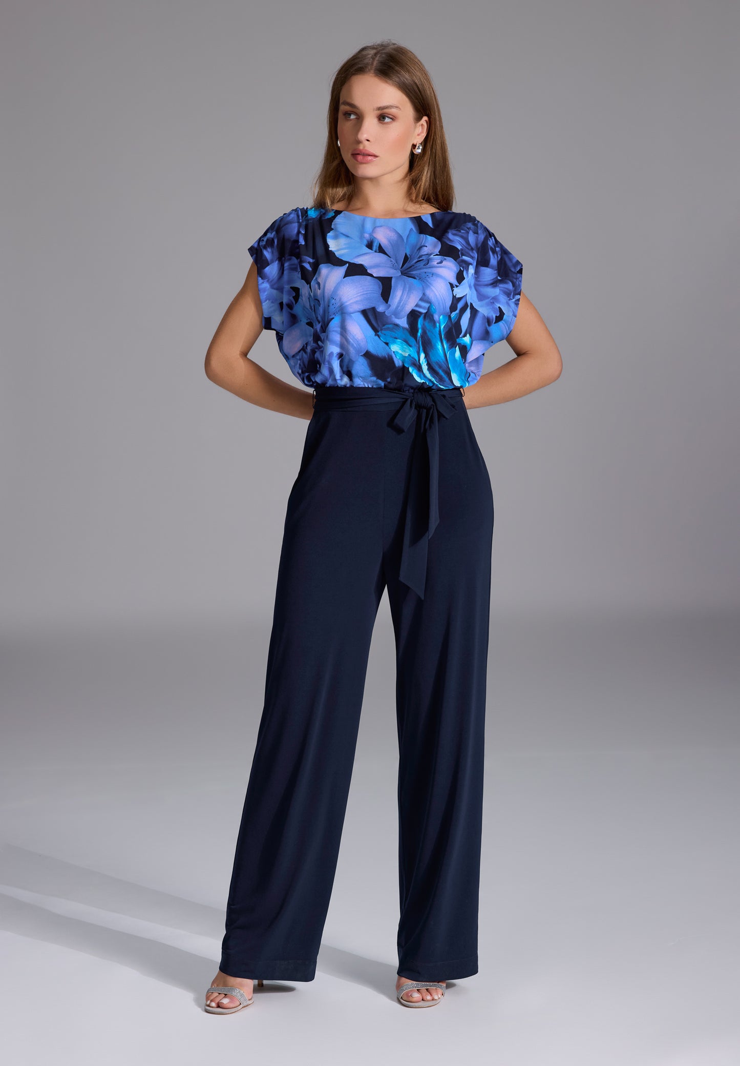 Elastischer Jersey Jumpsuit mit bedrucktem Oberteil