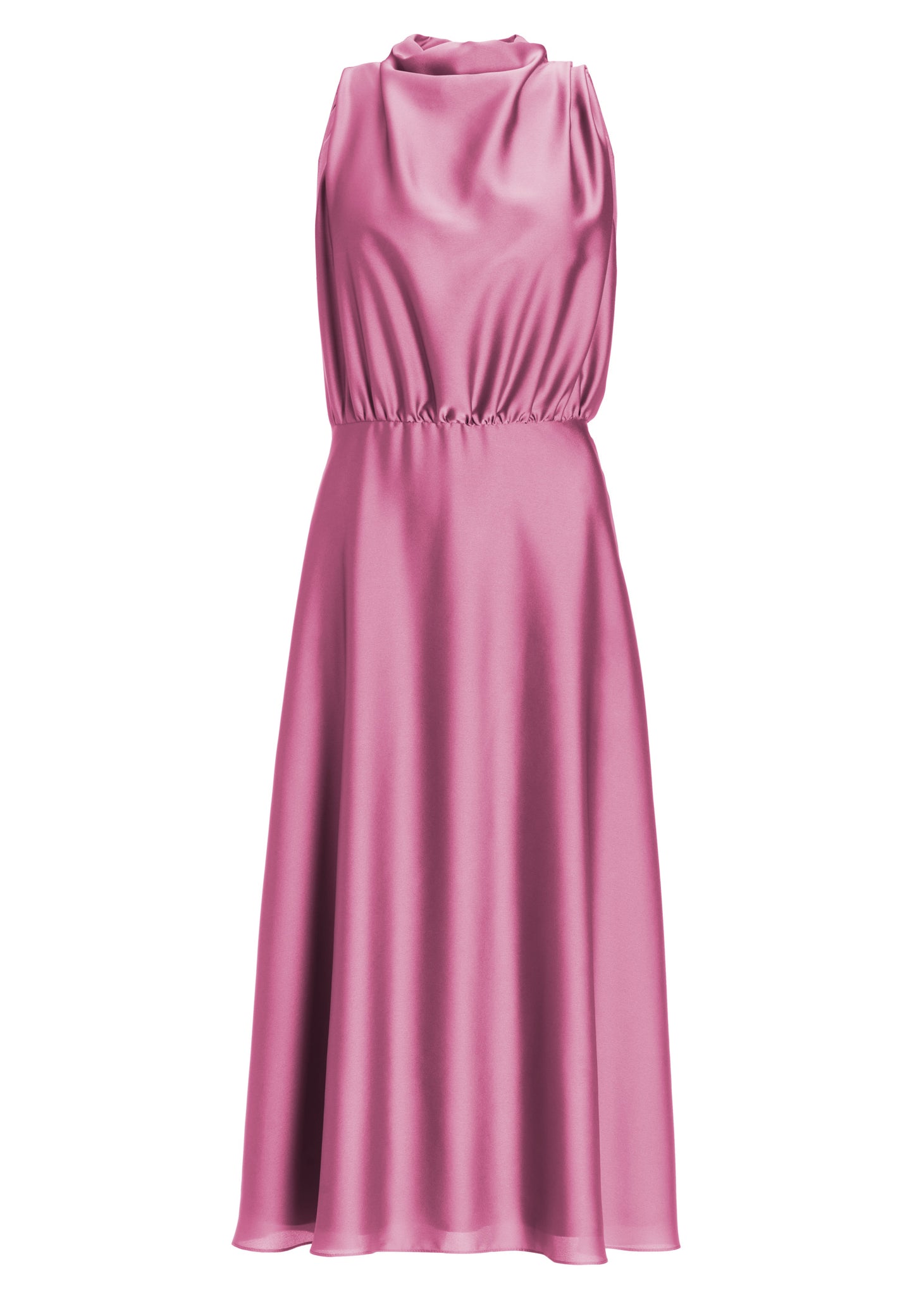 Midi Kleid aus nachhaltigem Satin mit Drapierung am Kragen