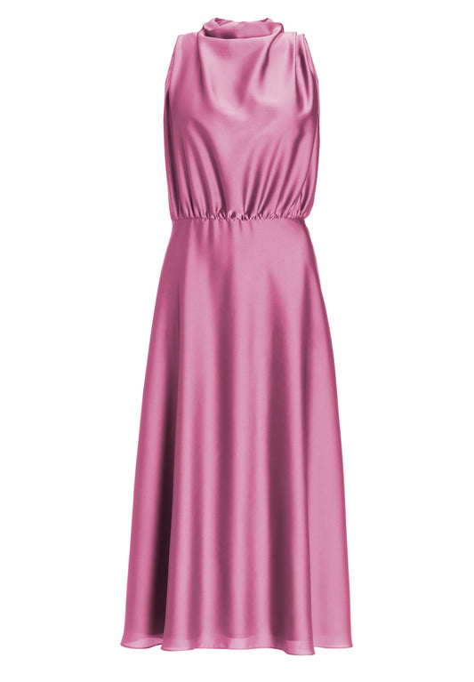 Midi Kleid aus nachhaltigem Satin mit Drapierung am Kragen