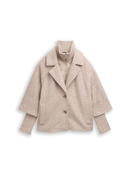 Bouclé Cape Jacke im 2-in-1-Look