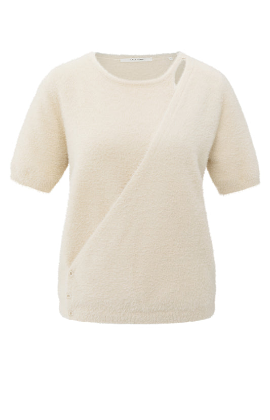 Fluffy cardigan overlaping ss, CHALK WHITE