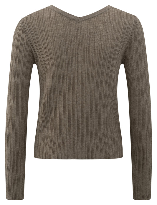 Fein gerippter Strick-Cardigan, GREYISH BROWN MELANGE