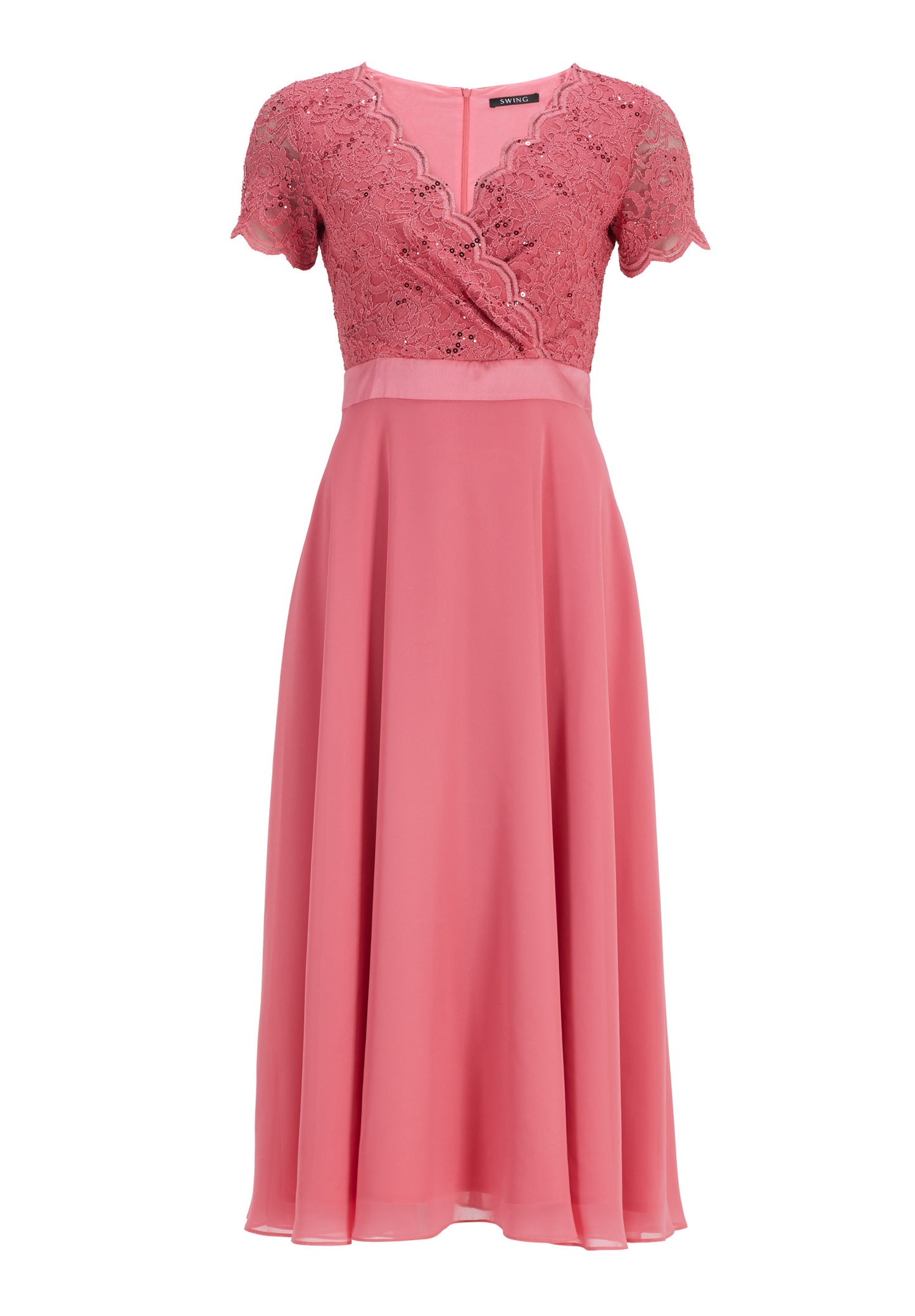 Spitzen-Chiffon-Kleid mit Taillenband