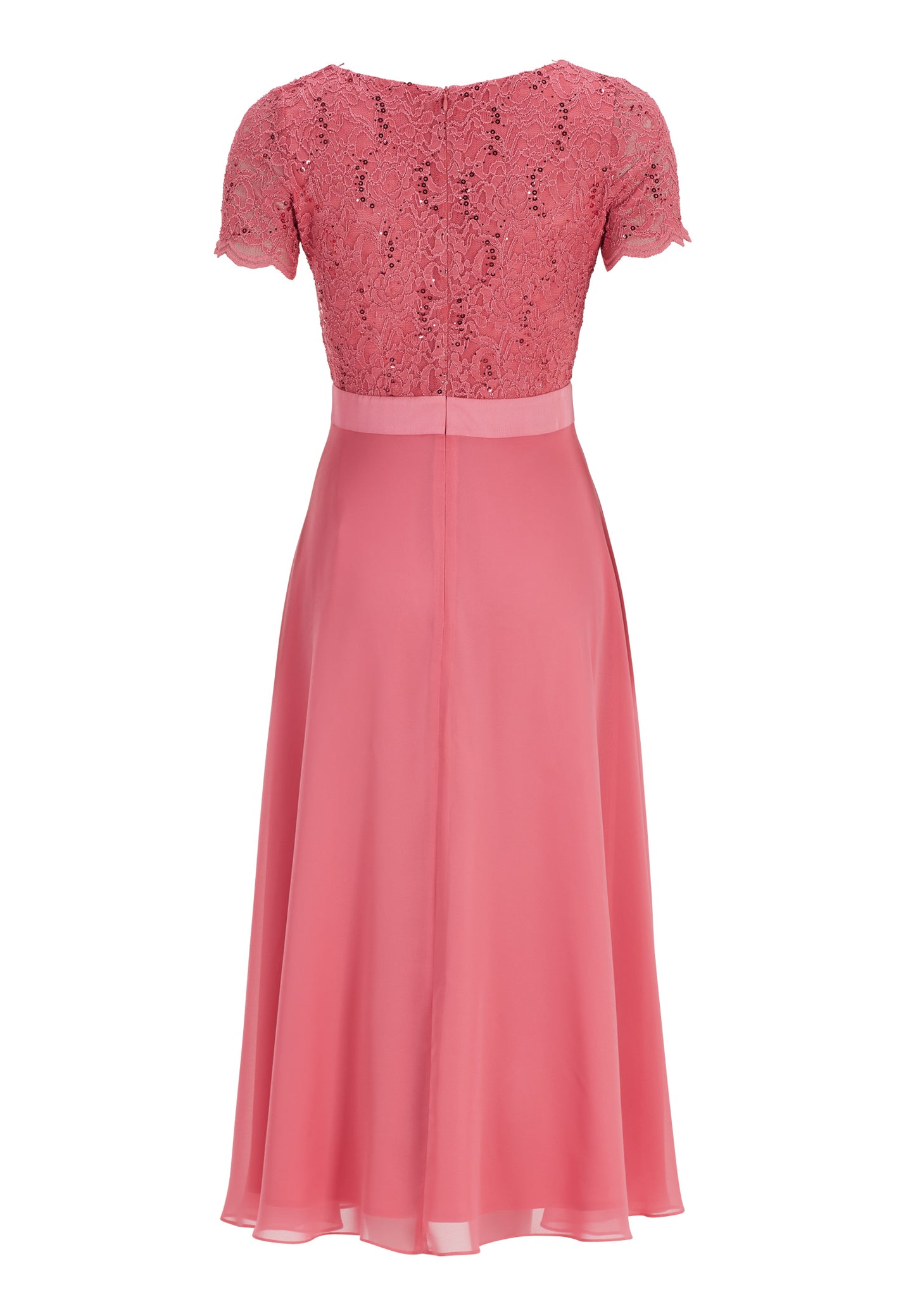 Spitzen-Chiffon-Kleid mit Taillenband