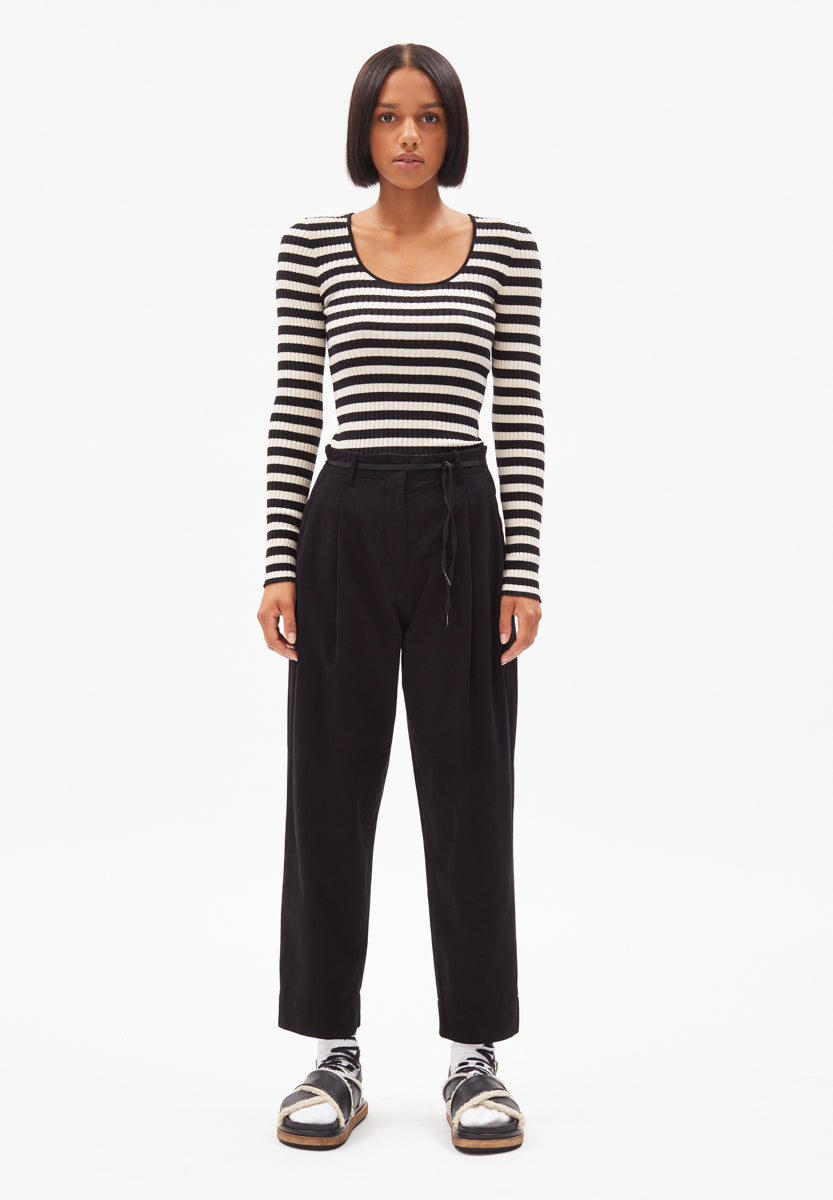 ALAANI CREWNECK STRIPED Strick Pullover Yarn Dyed Stripe, black-oatmilk