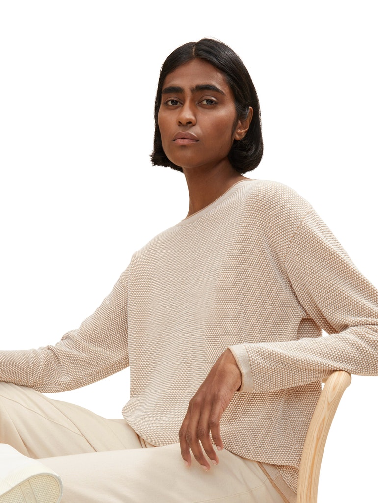 Knit pullover with structure, beige bubble structure