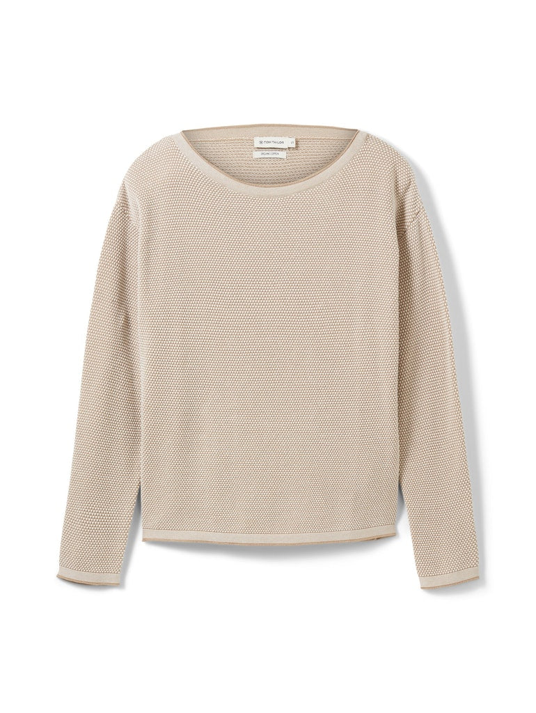 Knit pullover with structure, beige bubble structure