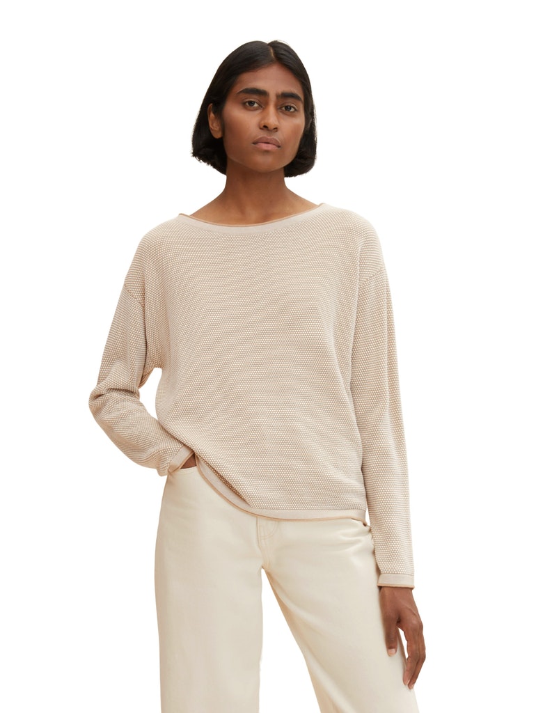 Knit pullover with structure, beige bubble structure