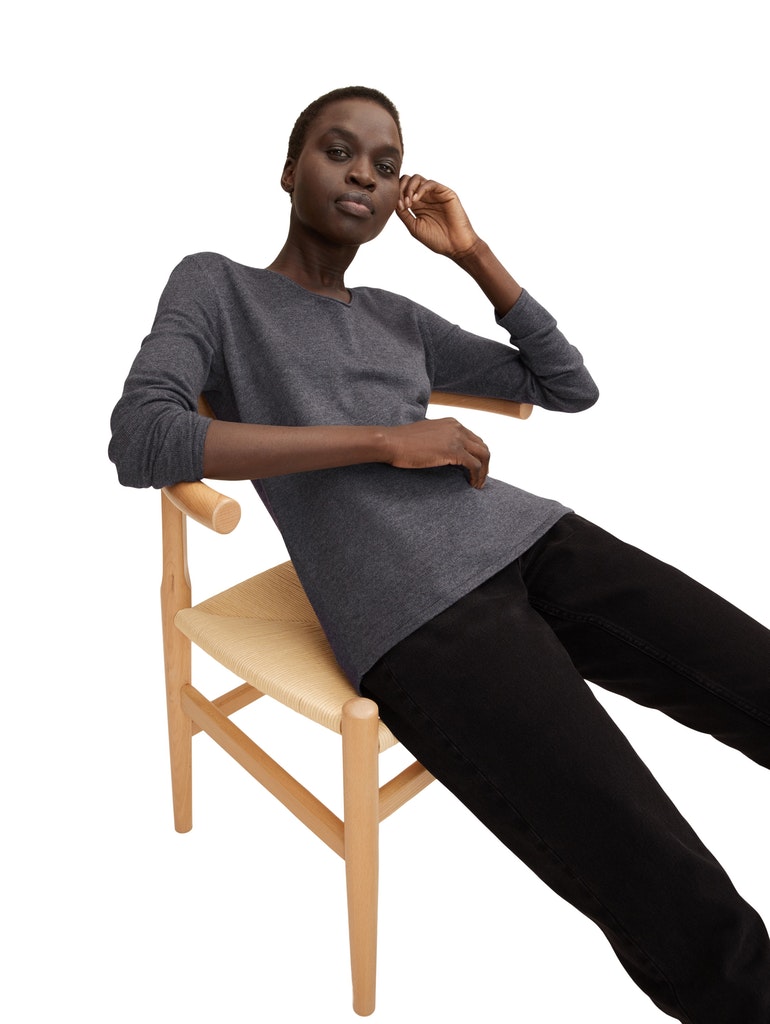 sweater basic v-neck, evident anthracite melange