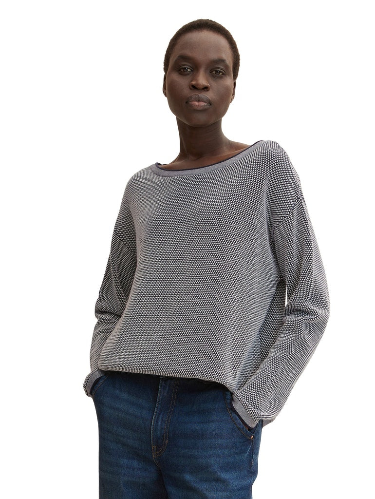 Knit pullover with structure, navy bubble structure