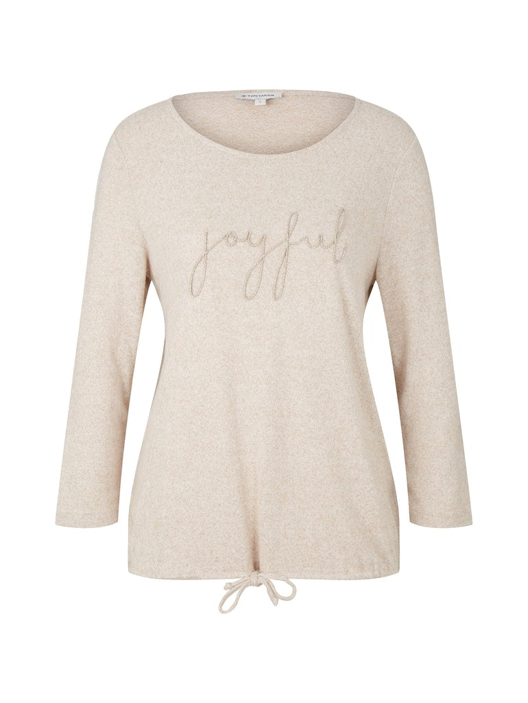 cosy wording T-shirt, messy beige melange