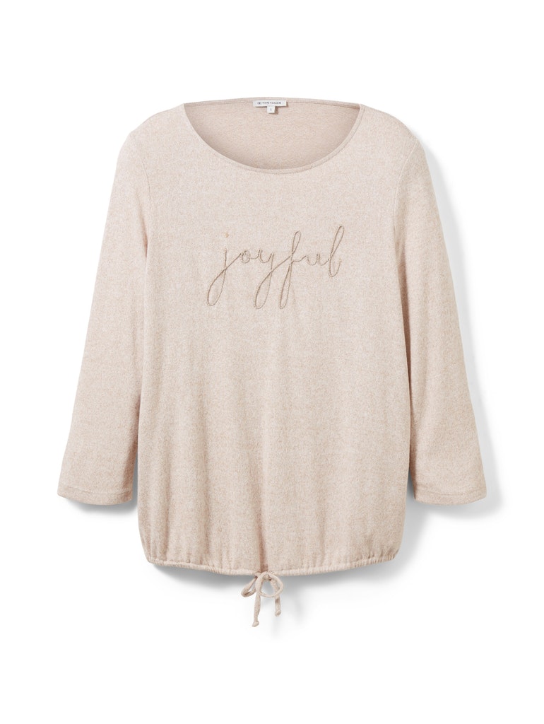 cosy wording T-shirt, messy beige melange