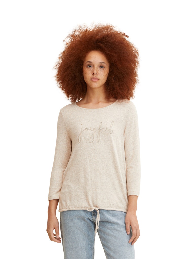 cosy wording T-shirt, messy beige melange