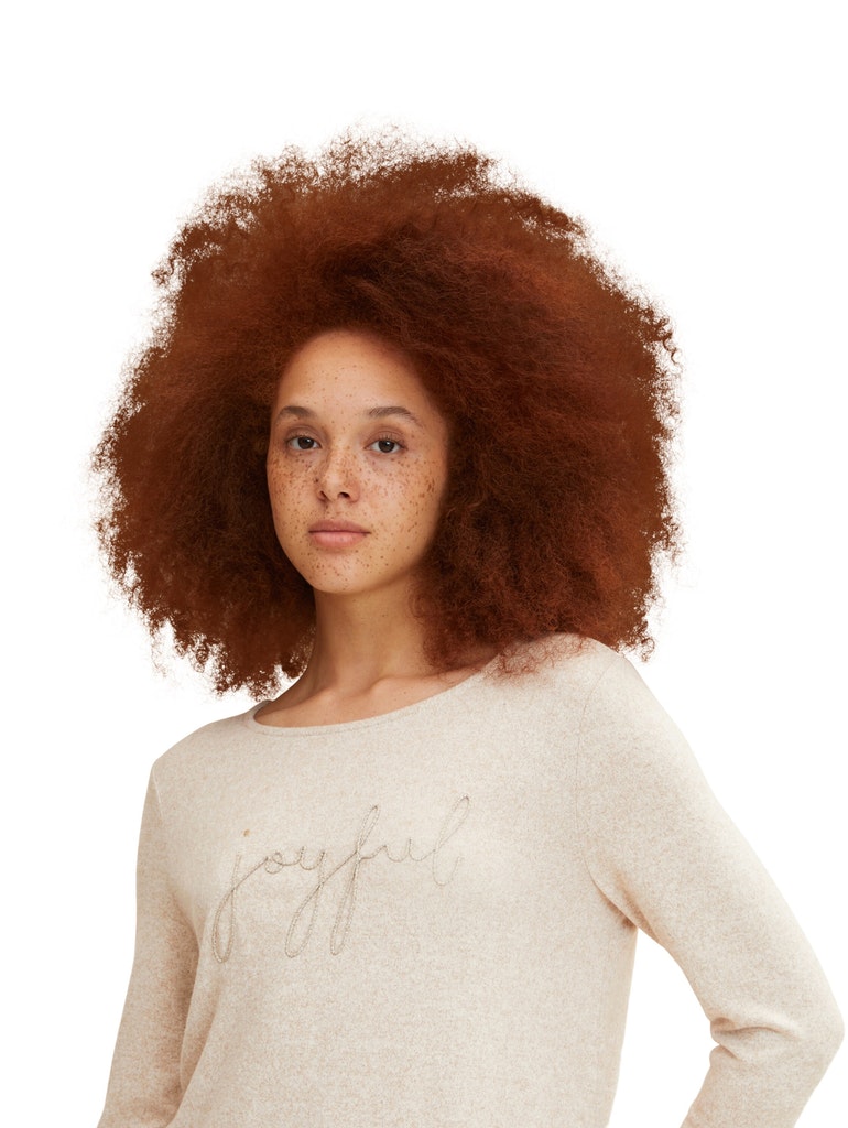 cosy wording T-shirt, messy beige melange