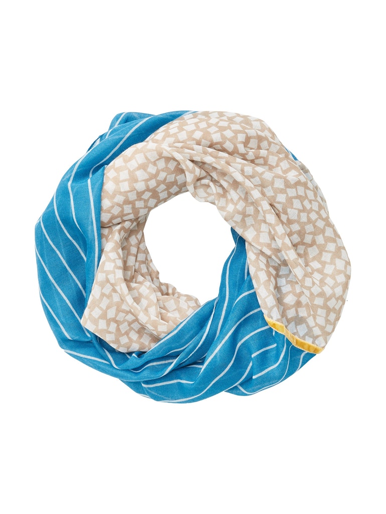 printed loop scarf with tape, beige geometric design