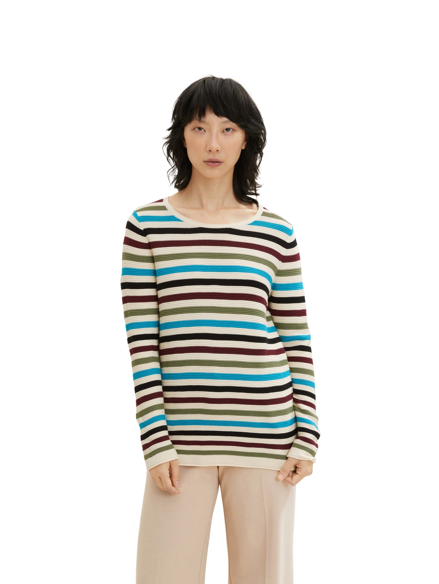 sweater new ottoman, teal blue butter stripe