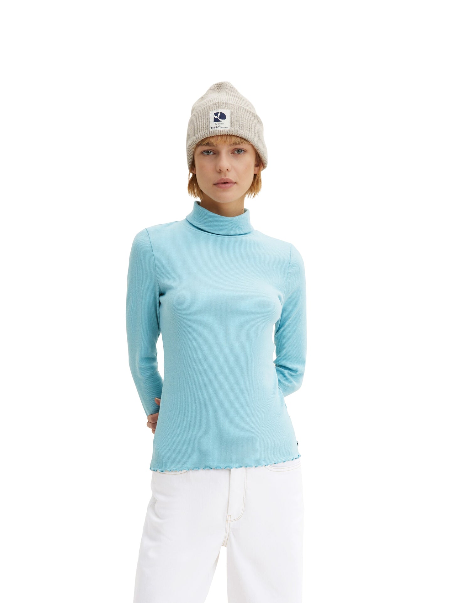 rib turtelneck T-Shirt, bright reef blue