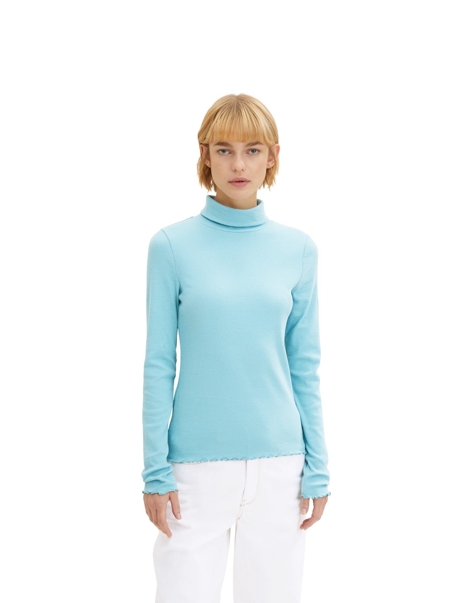 rib turtelneck T-Shirt, bright reef blue