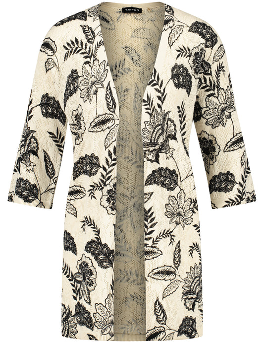 Offene Strickjacke mit Floral-Print