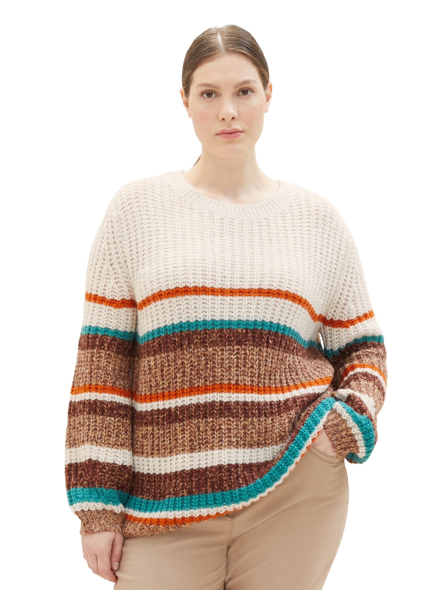 Plus - Gestreifter Strickpullover