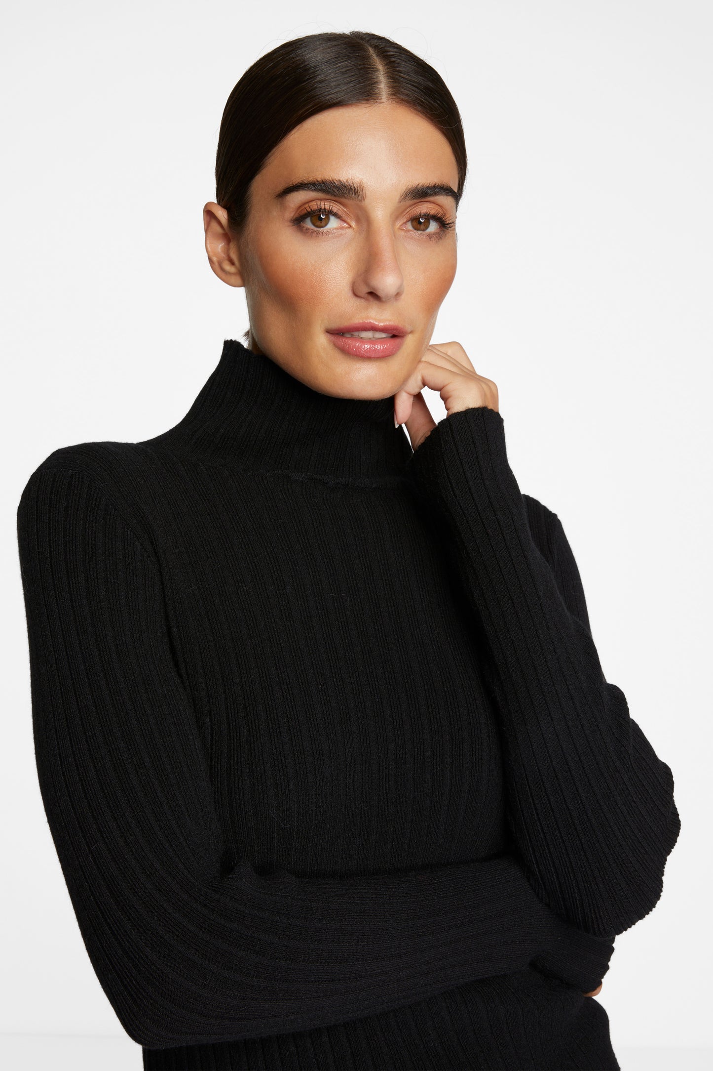 Turtle neck rib knit