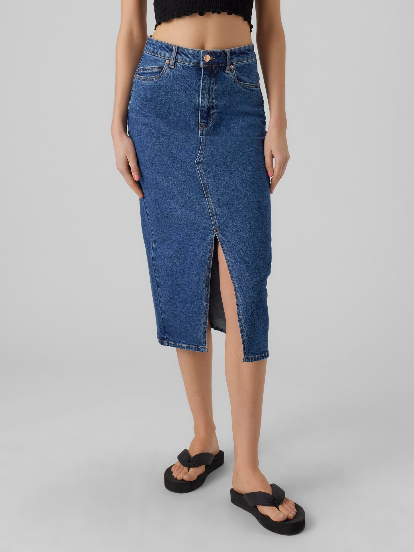 VMVERI HR CALF DENIM SKIRT GA MIX NOOS